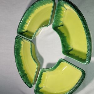 Vintage Yellow & Green Lazy Susan 4 Piece Dish Set